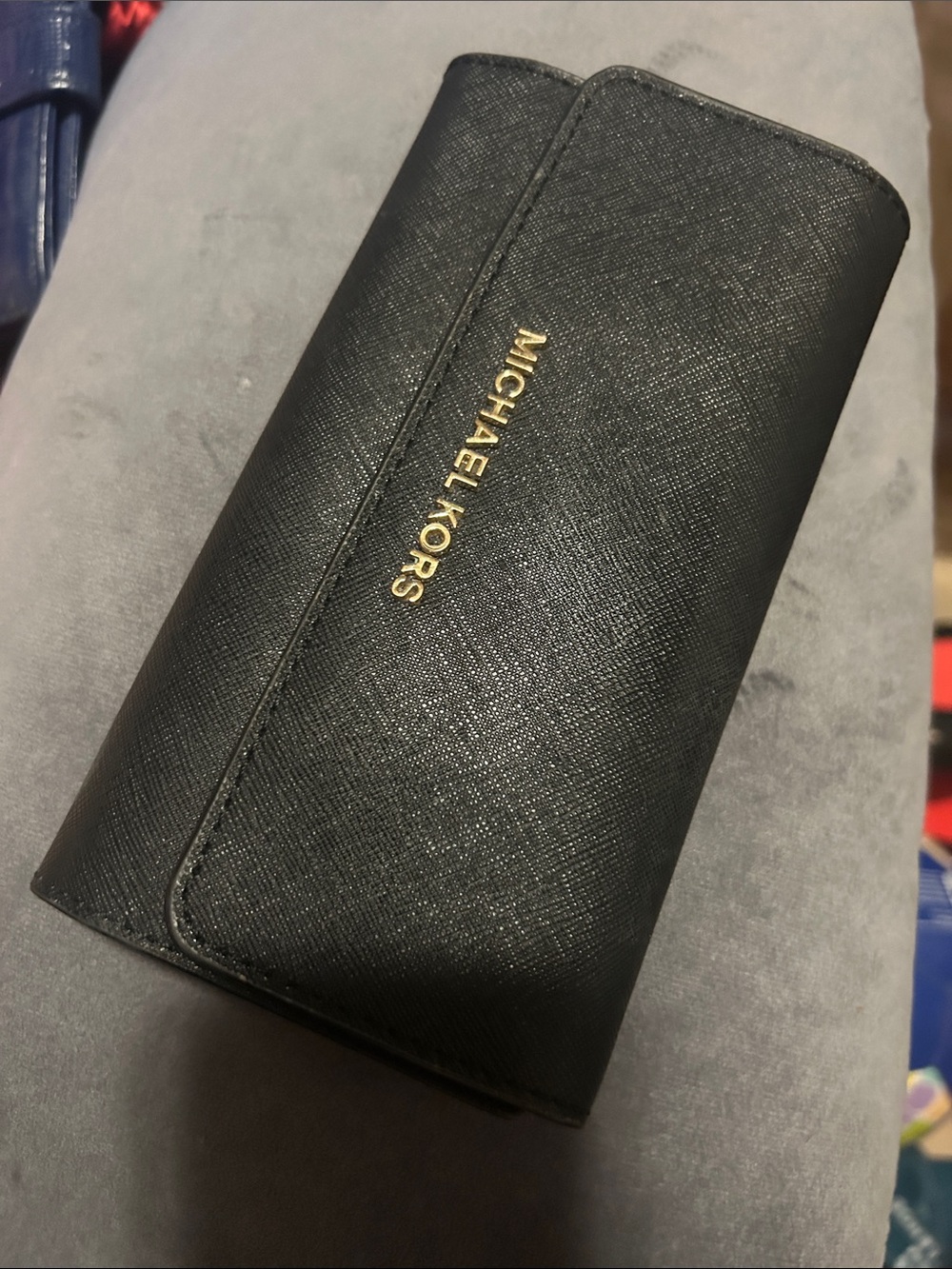Michael Kors Black Saffiano Leather Fold Wallet with Gold Logo